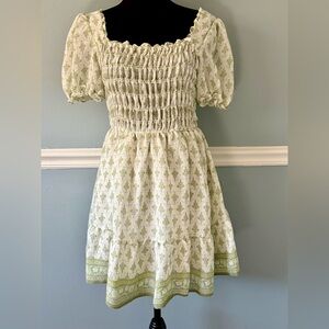 Mine Green Patterned Smocked Mini Dress